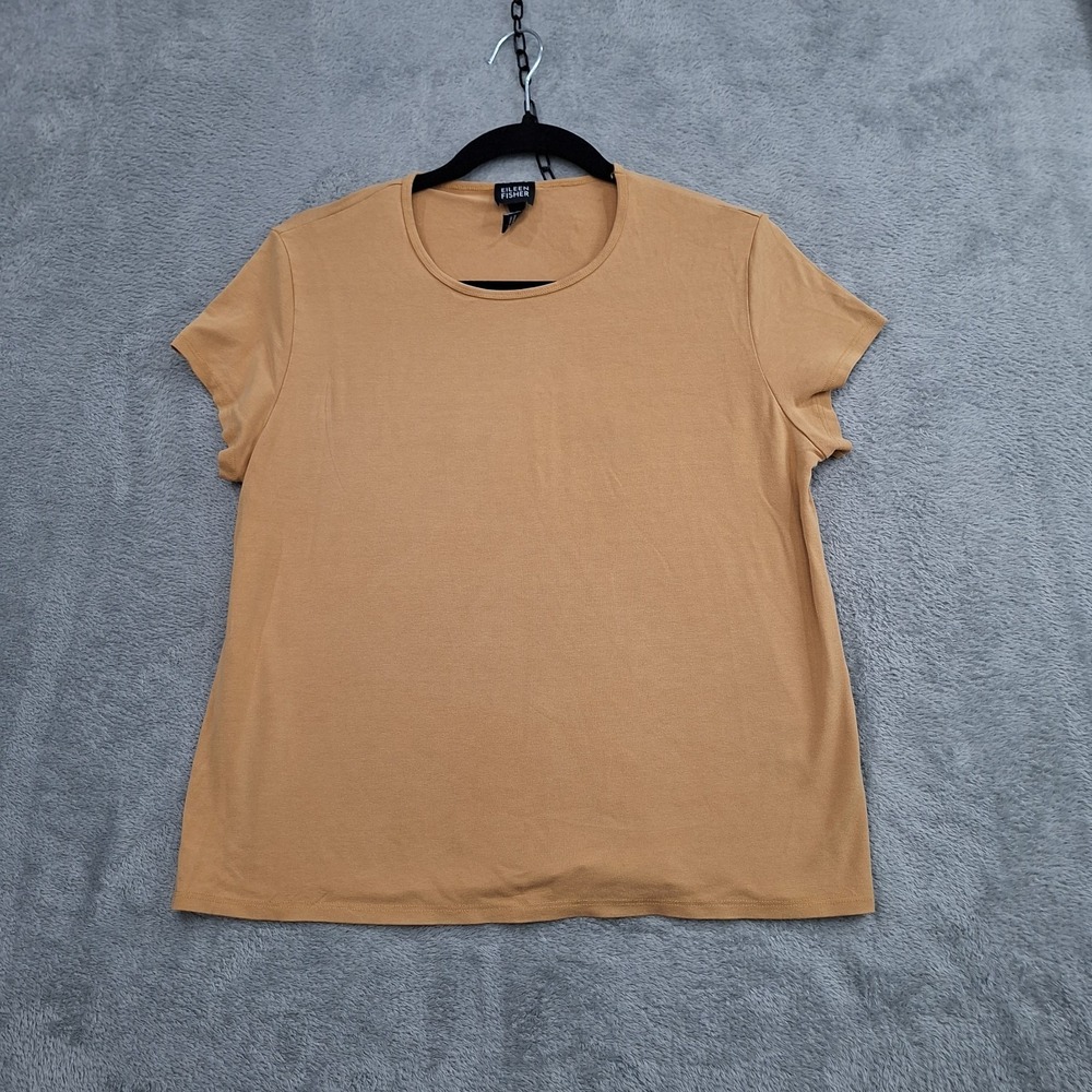 Eileen Fisher Top Womens Medium Mustard Stretch Cap Sleeve T Shirt Blouse USA